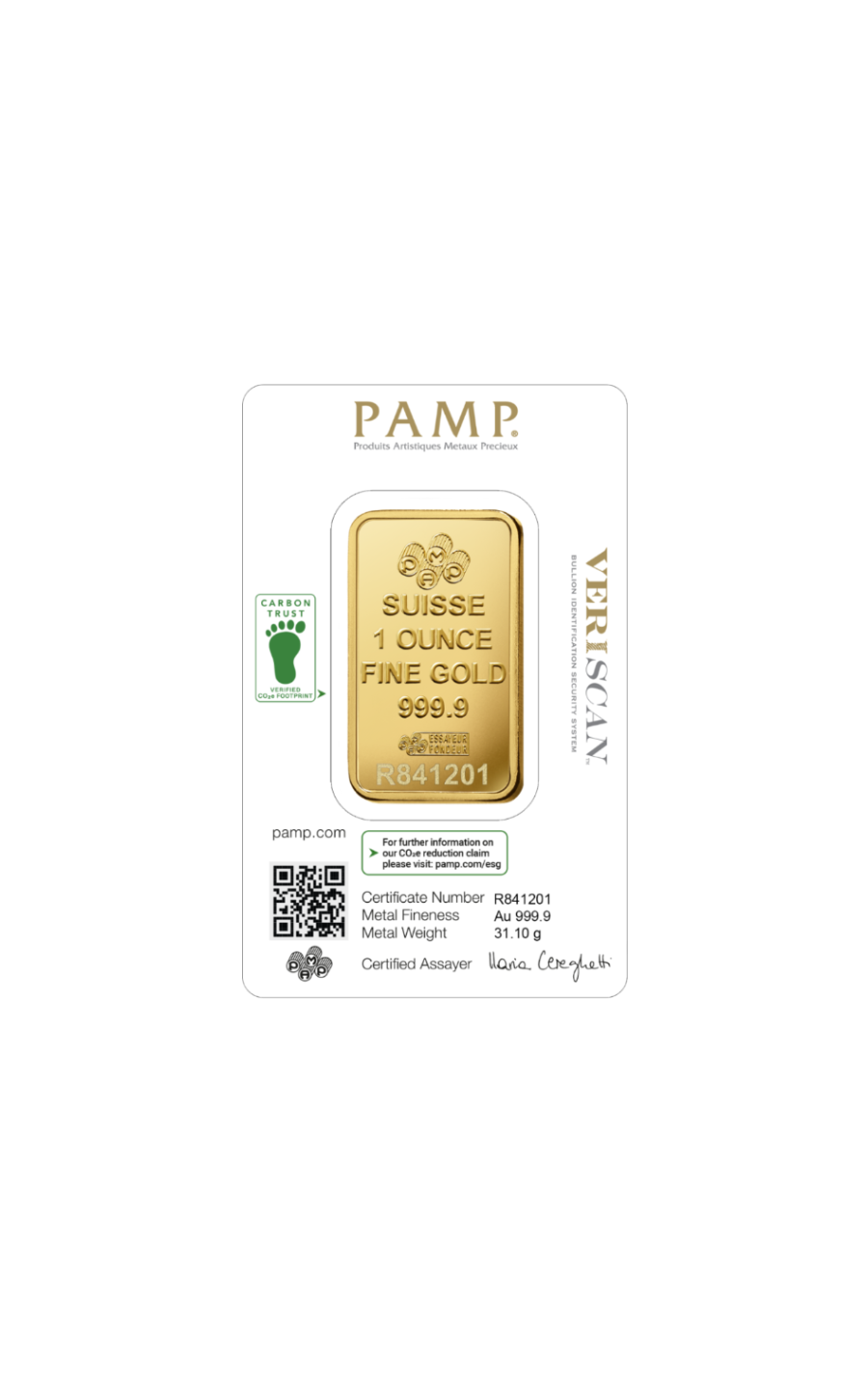 1 oz Pure Gold Bar PAMP Suisse Lady Fortuna Veriscan (New In Assay)