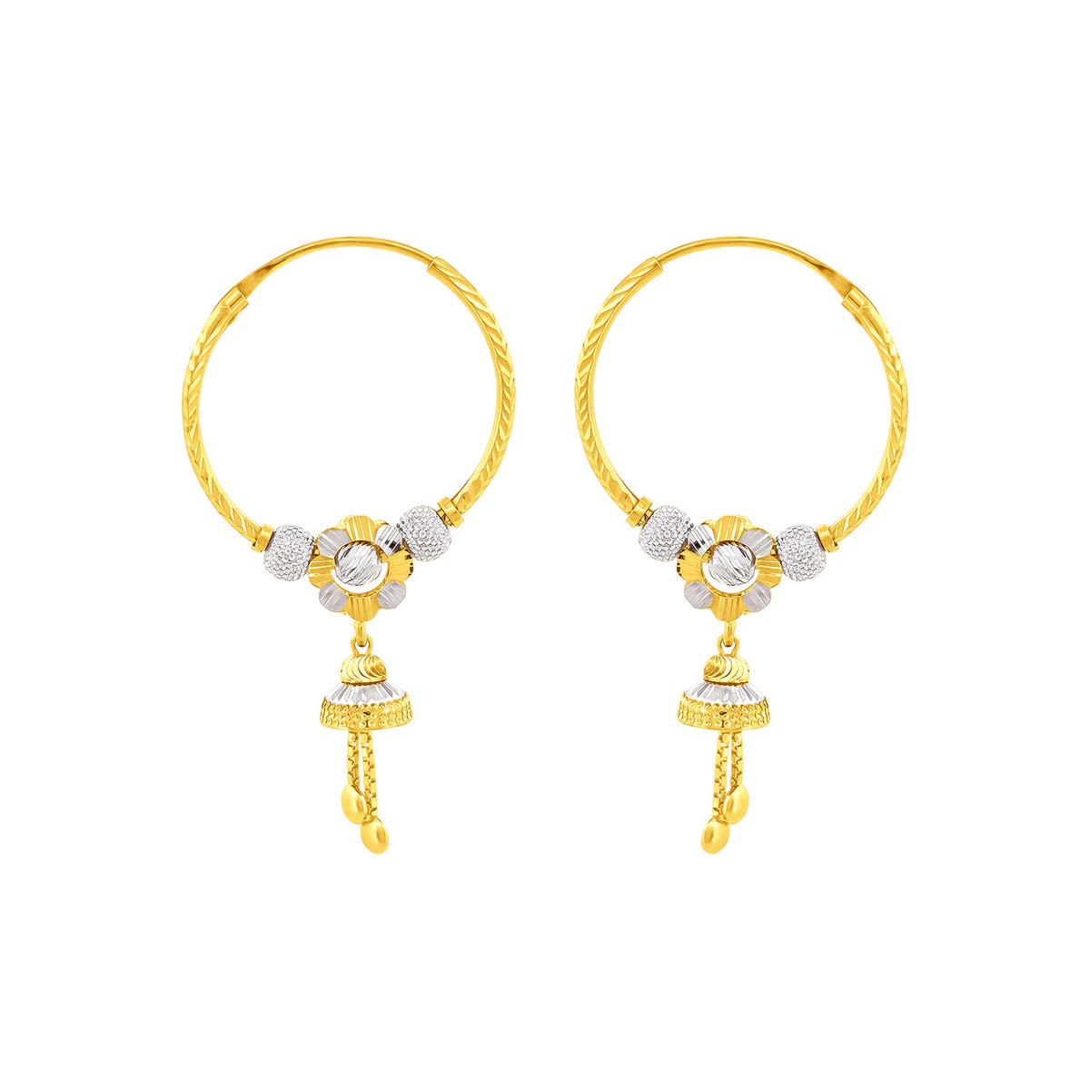 22K Gold Floral Bali Earrings