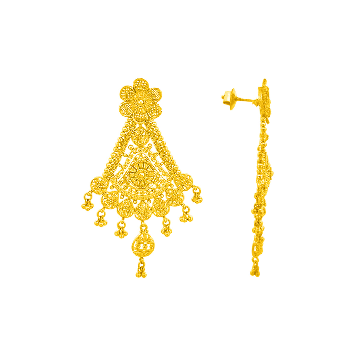 22K Gold Long Drop Earrings