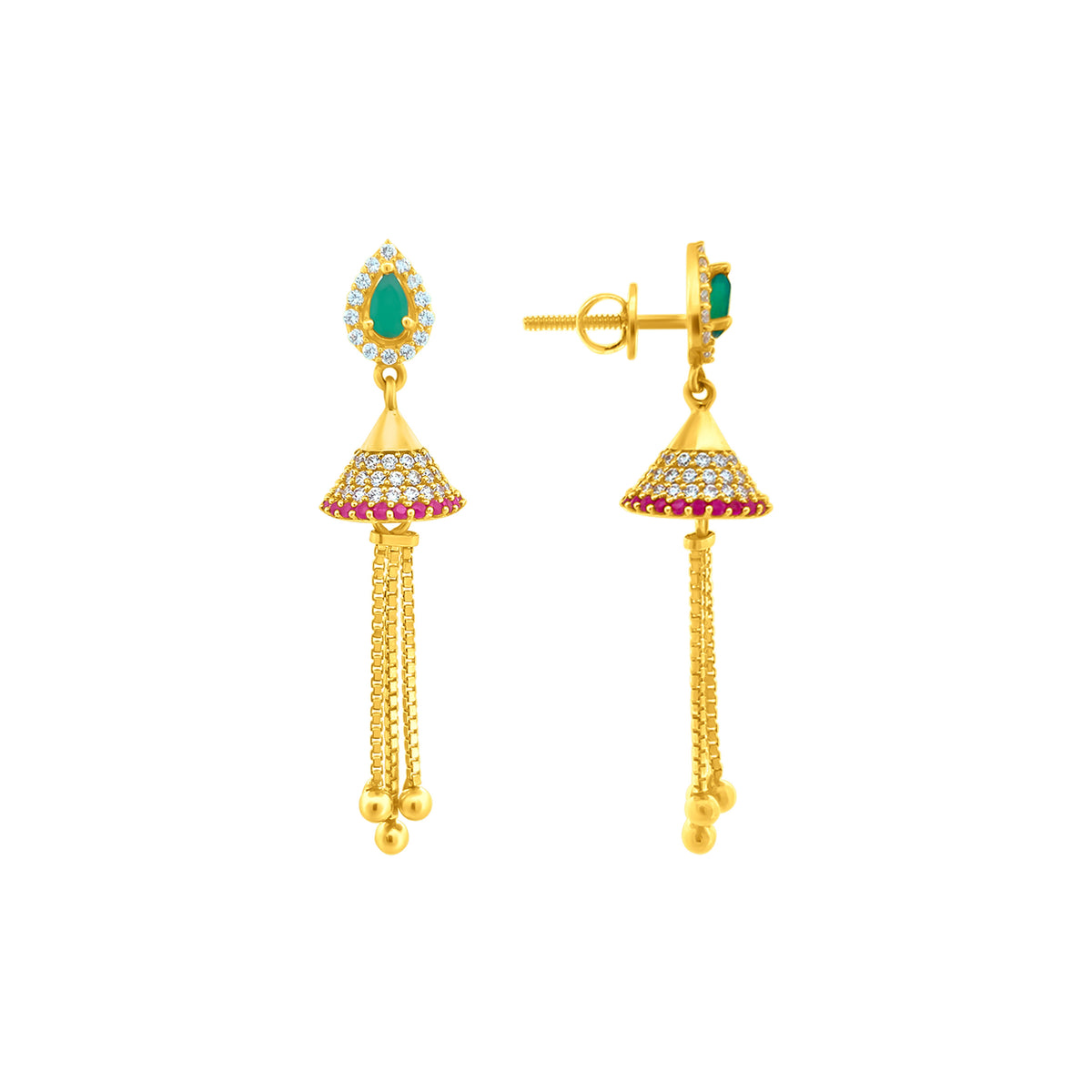 22K Gold Dangling Jhumkas