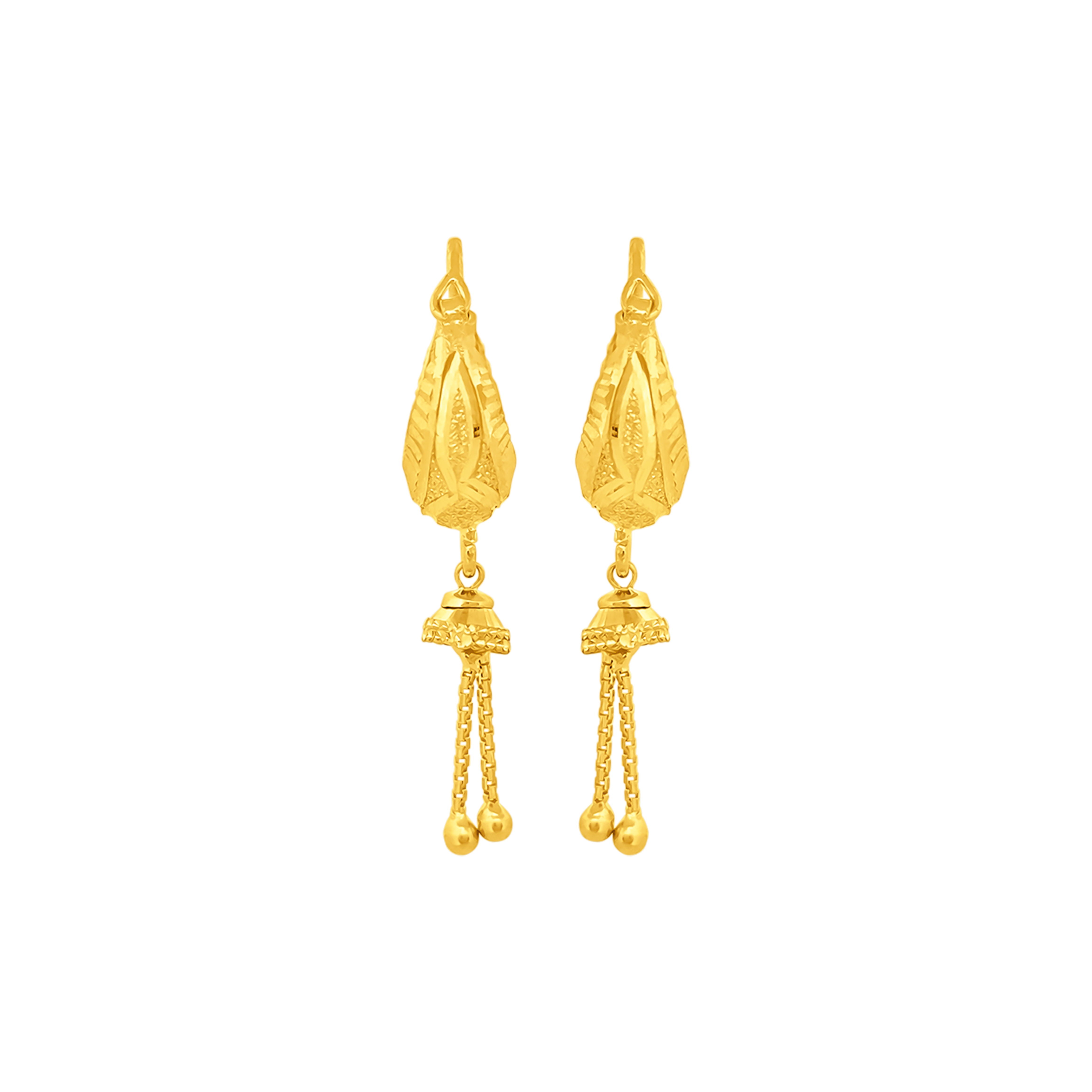 22K Gold Hanging Chain Charms Earrings