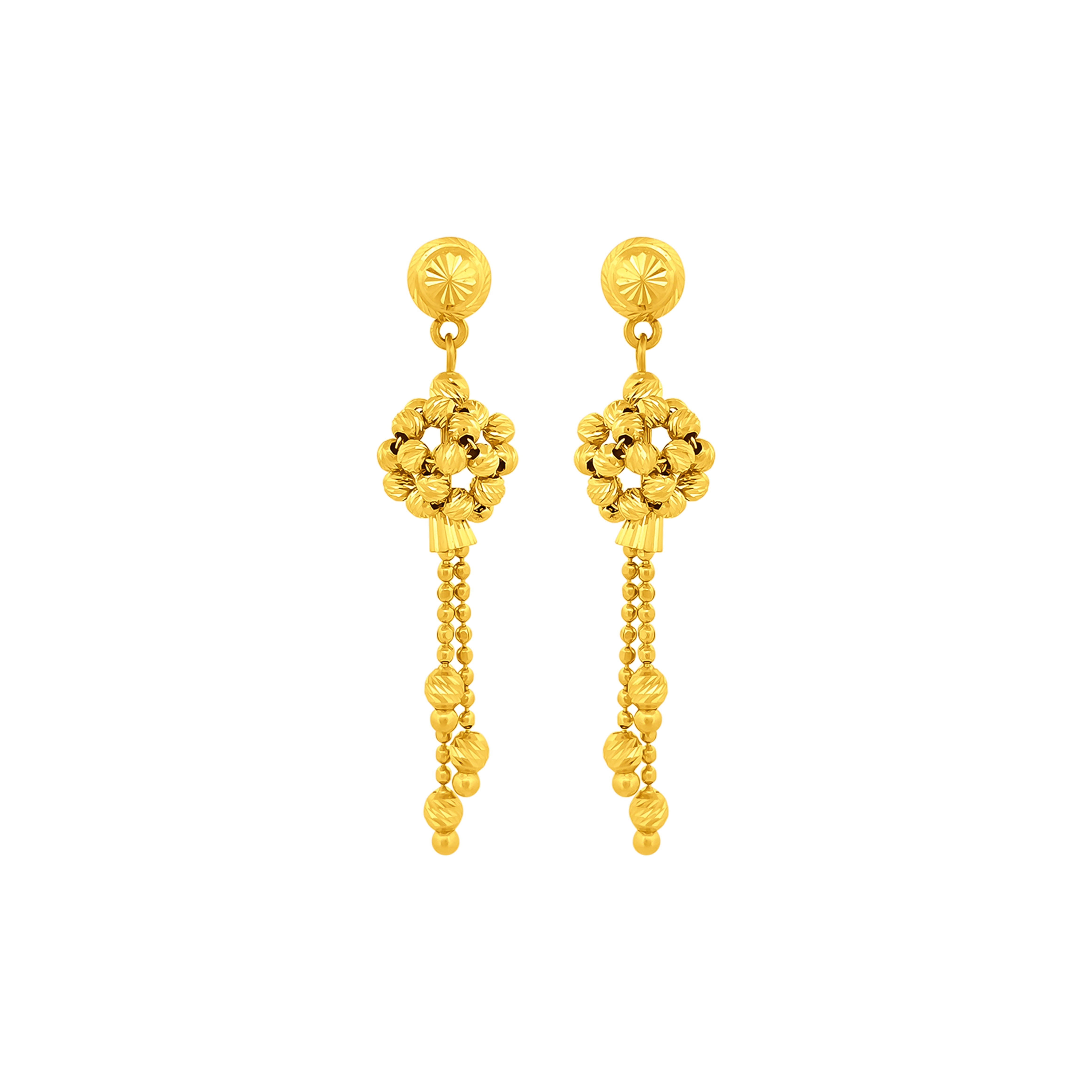 22K Gold Floral Cluster Drop Earrings