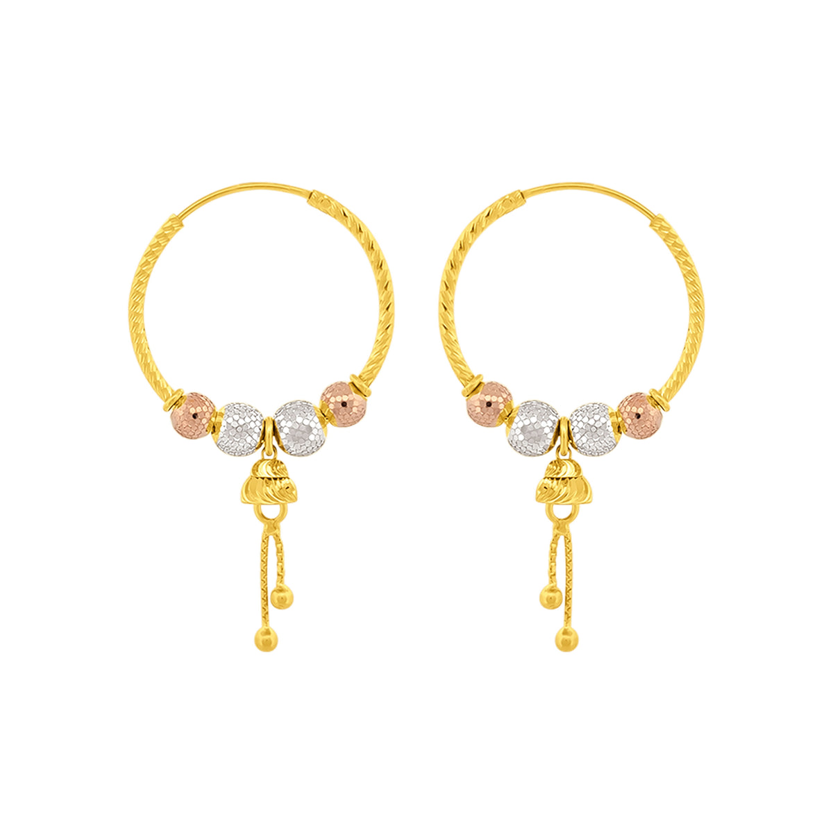 22K Gold Tri-Tone Bali Earrings