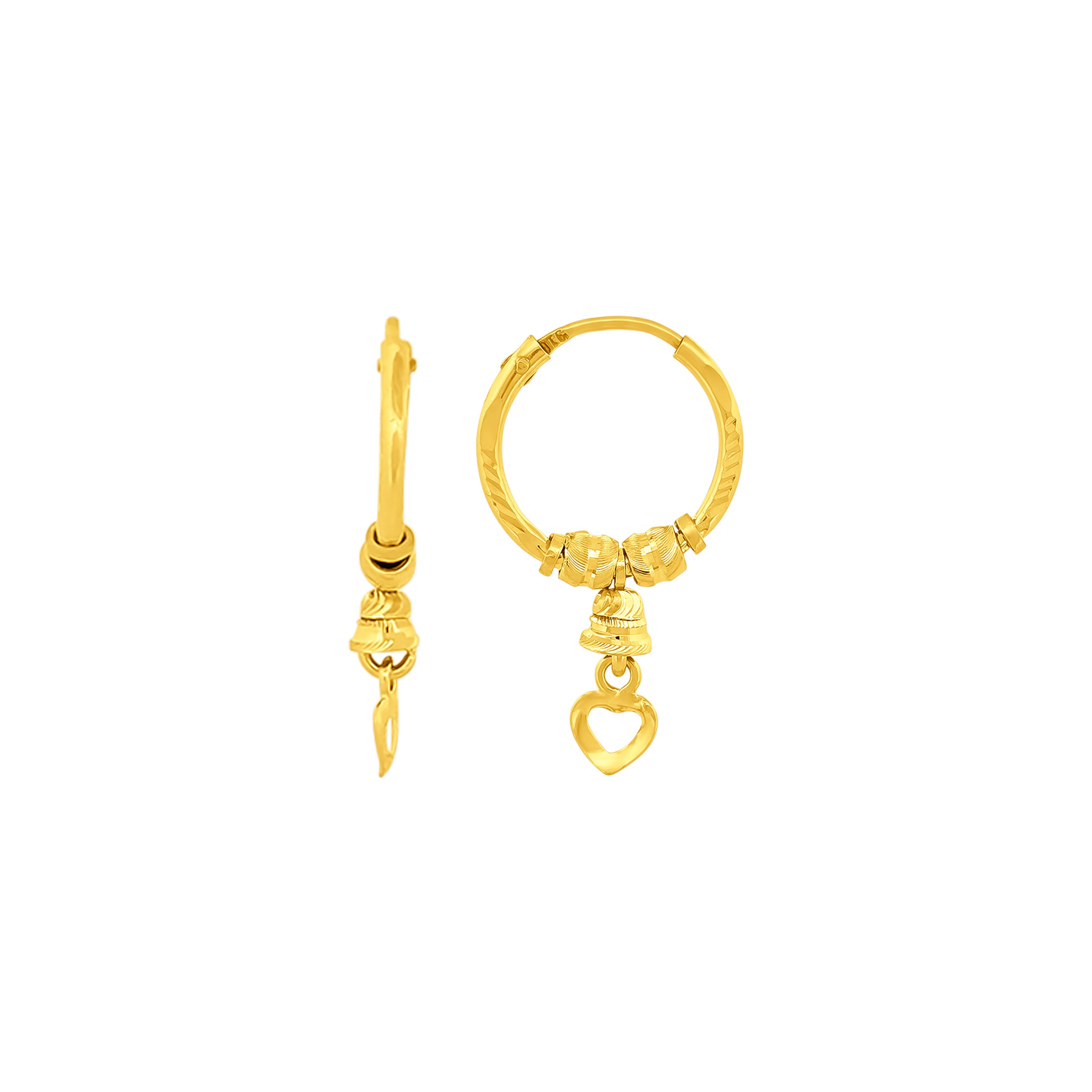 22K Gold Heart Bali Earrings