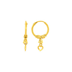 22K Gold Heart Bali Earrings