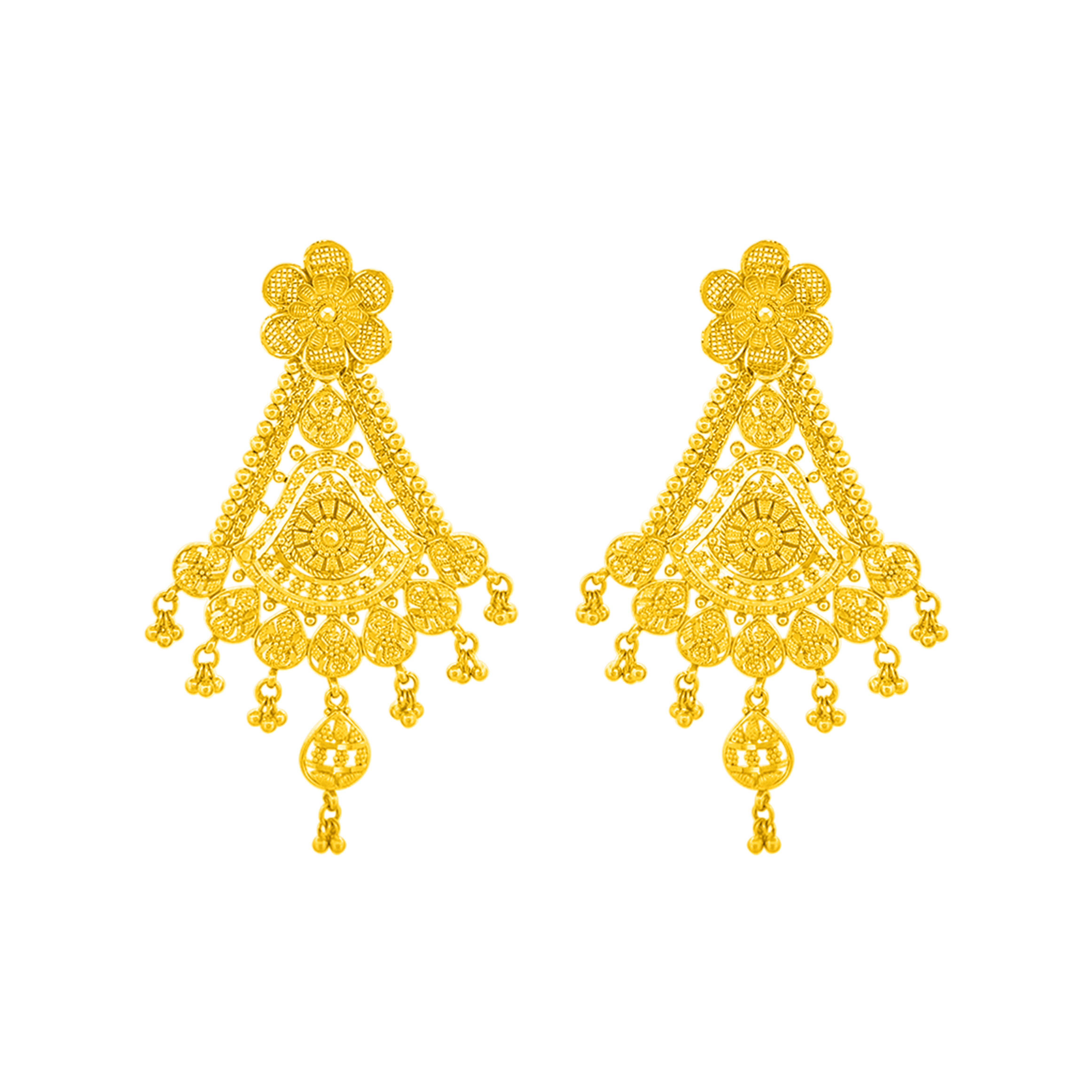 22K Gold Long Drop Earrings