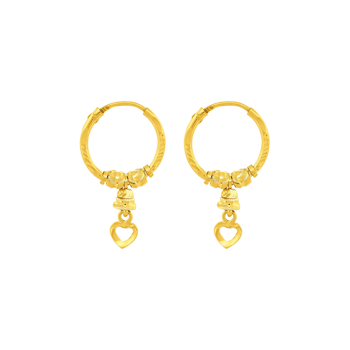 22K Gold Heart Bali Earrings