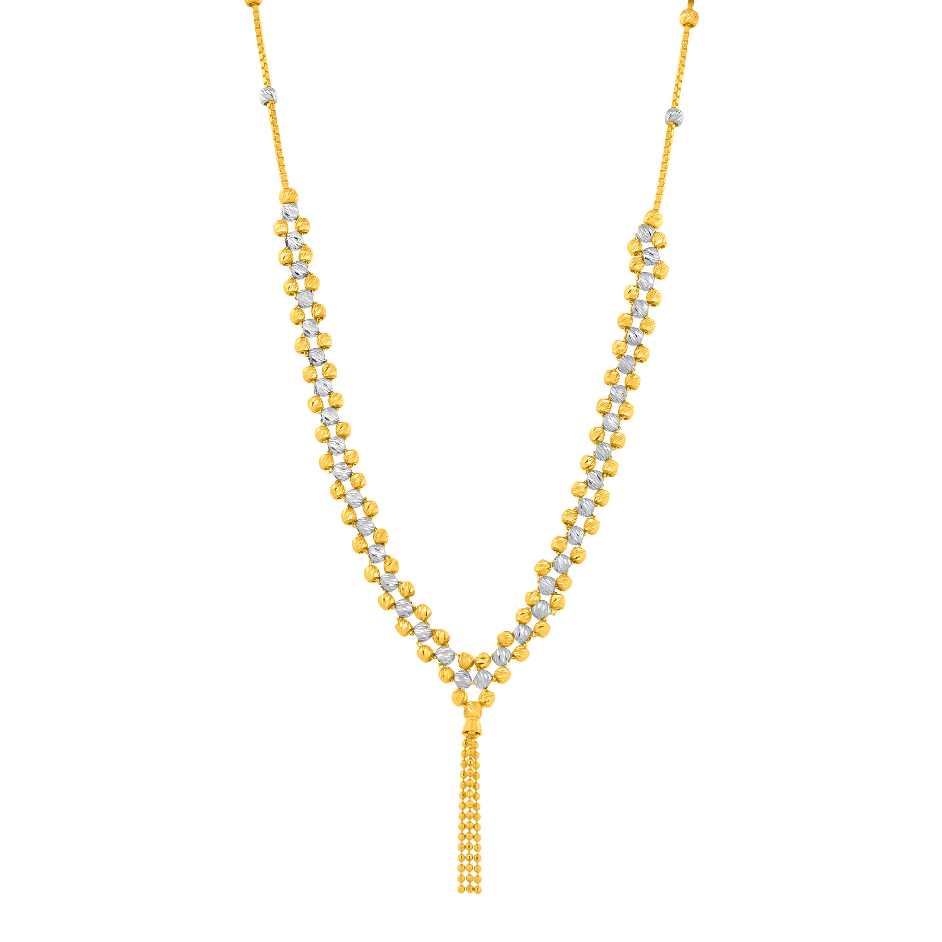 22K Gold Two-Tone Beaded Necklace & Earrings Set